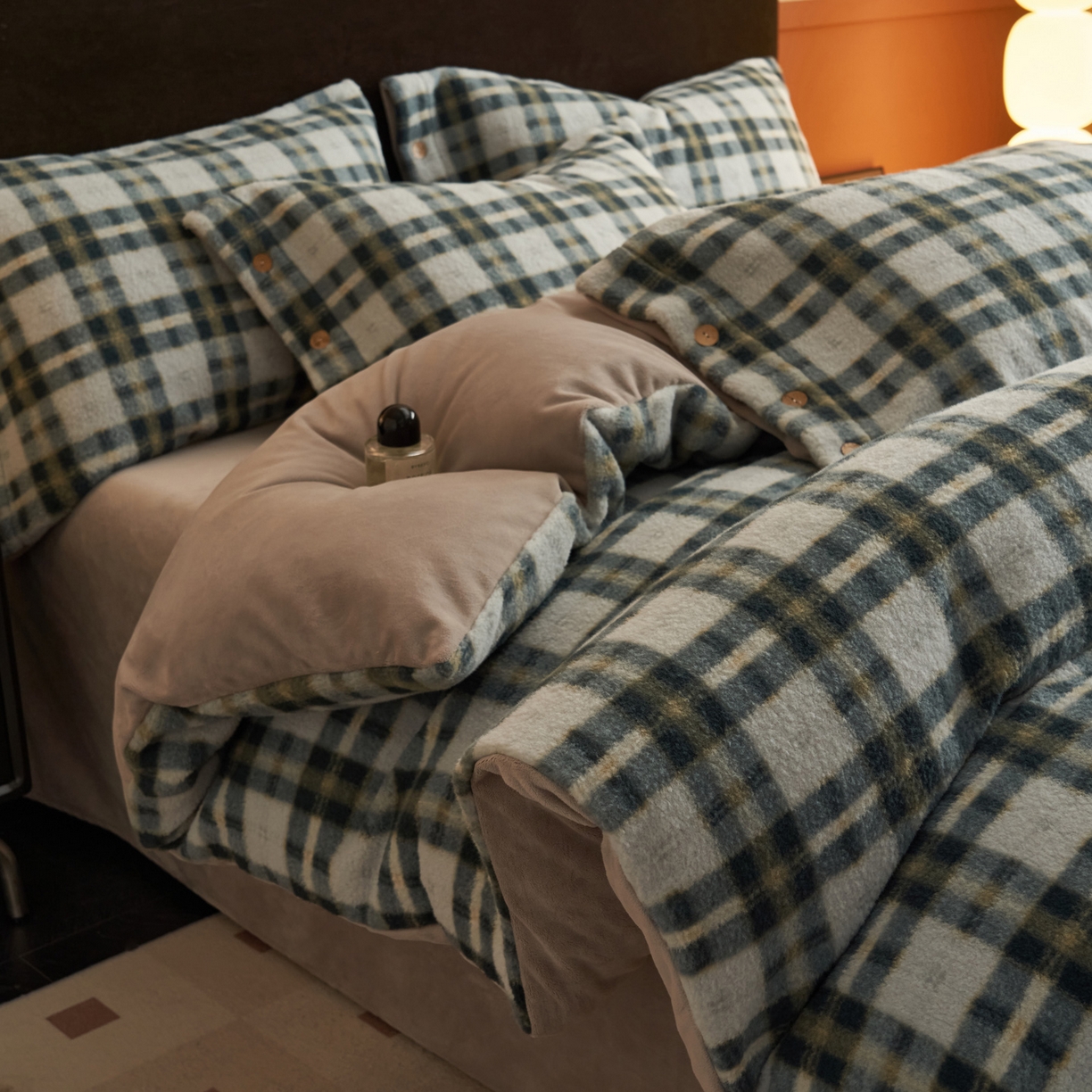 早晨家纺 2025新款230g羊驼绒复古格牛奶绒四件套 威尔士亲格