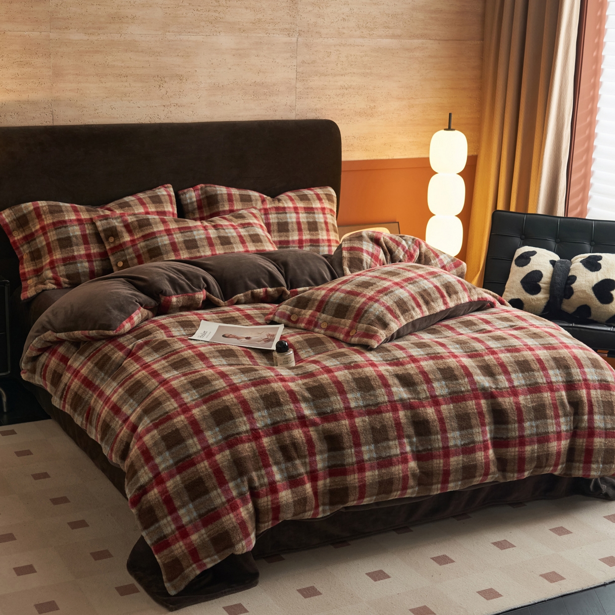 91家纺网 家纺一手货源 找家纺 （总）早晨家纺 2025新款230g羊驼绒复古格牛奶绒四件套