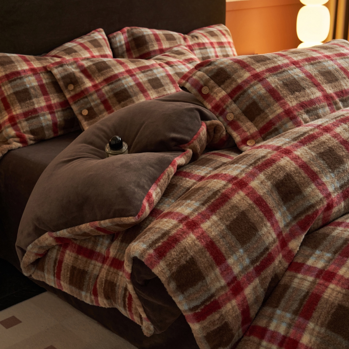 早晨家纺 2025新款230g羊驼绒复古格牛奶绒四件套 苏格兰格