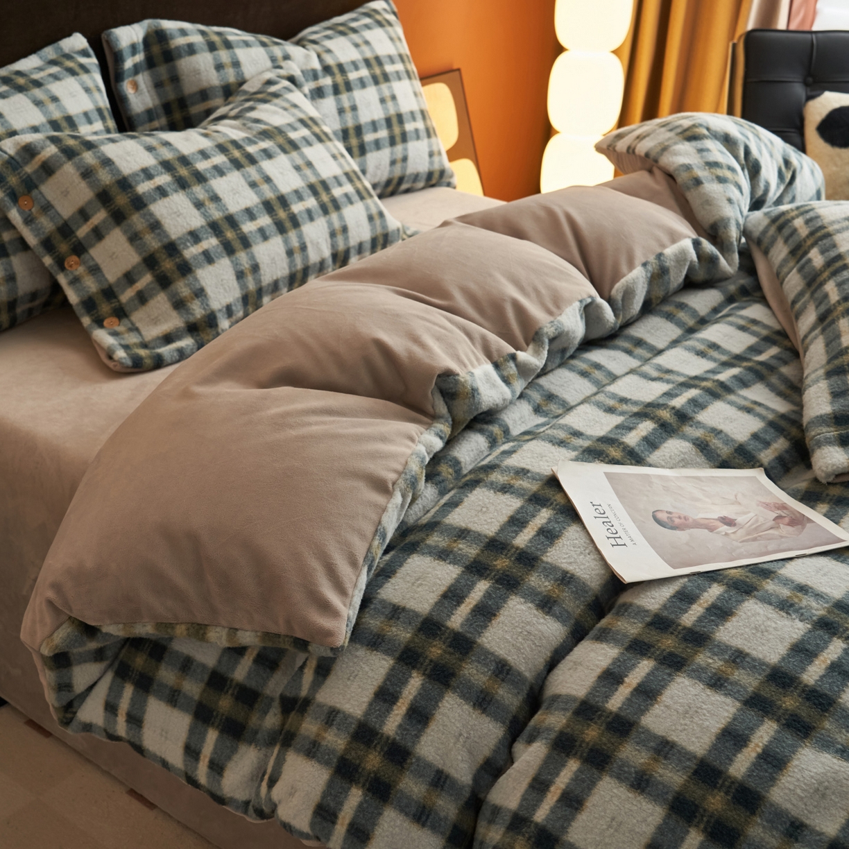 91家纺网 家纺一手货源 找家纺 早晨家纺 2025新款230g羊驼绒复古格牛奶绒四件套 威尔士亲格