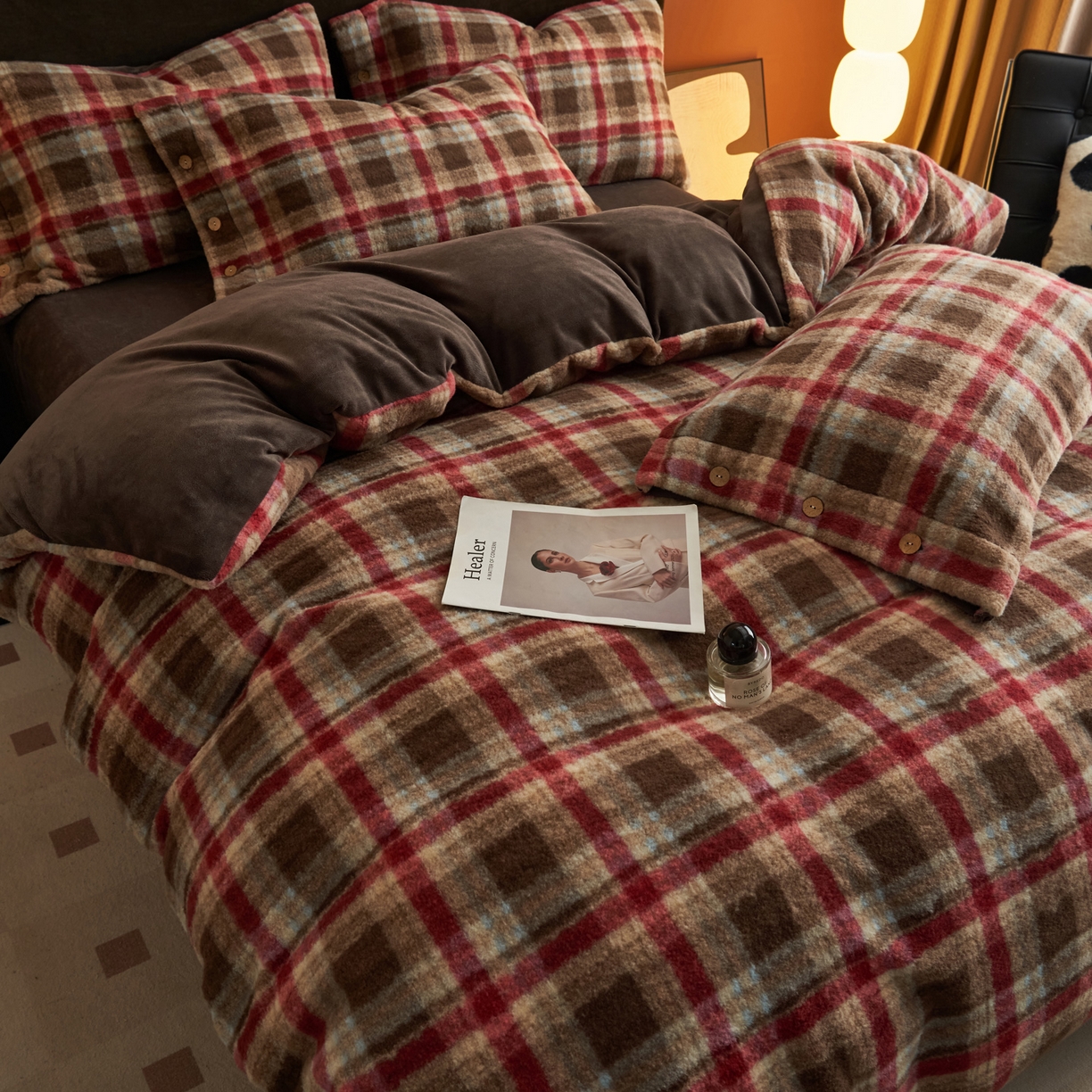 91家纺网 家纺一手货源 找家纺 （总）早晨家纺 2025新款230g羊驼绒复古格牛奶绒四件套