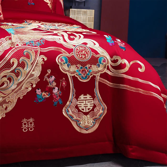 91家纺网 家纺一手货源 找家纺 （总）芊囍纺 2025新款全棉刺绣婚庆四件套