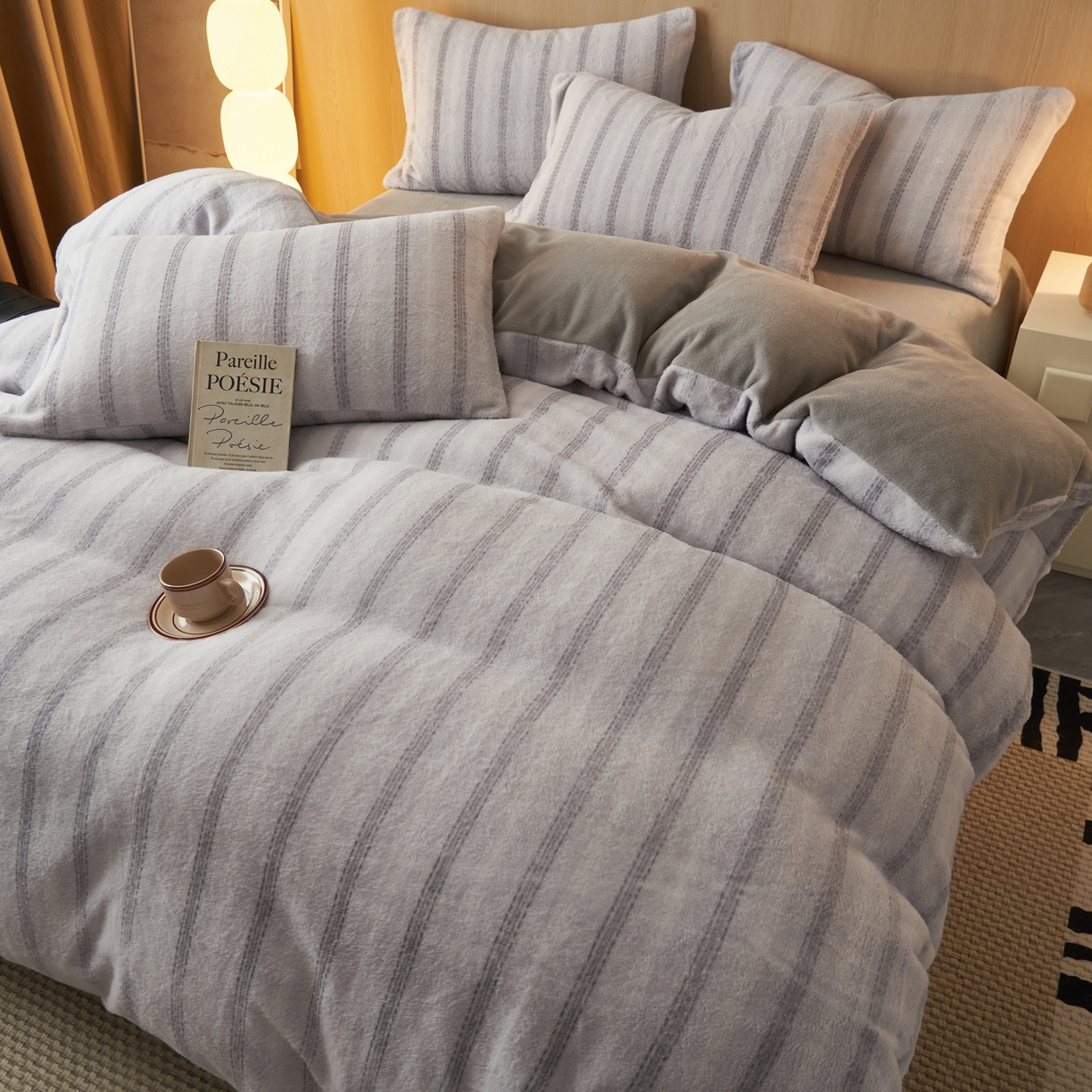 91家纺网 家纺一手货源 找家纺 早晨家纺 2025新款未末款仿羊绒牛奶绒四件套 未末-浅灰