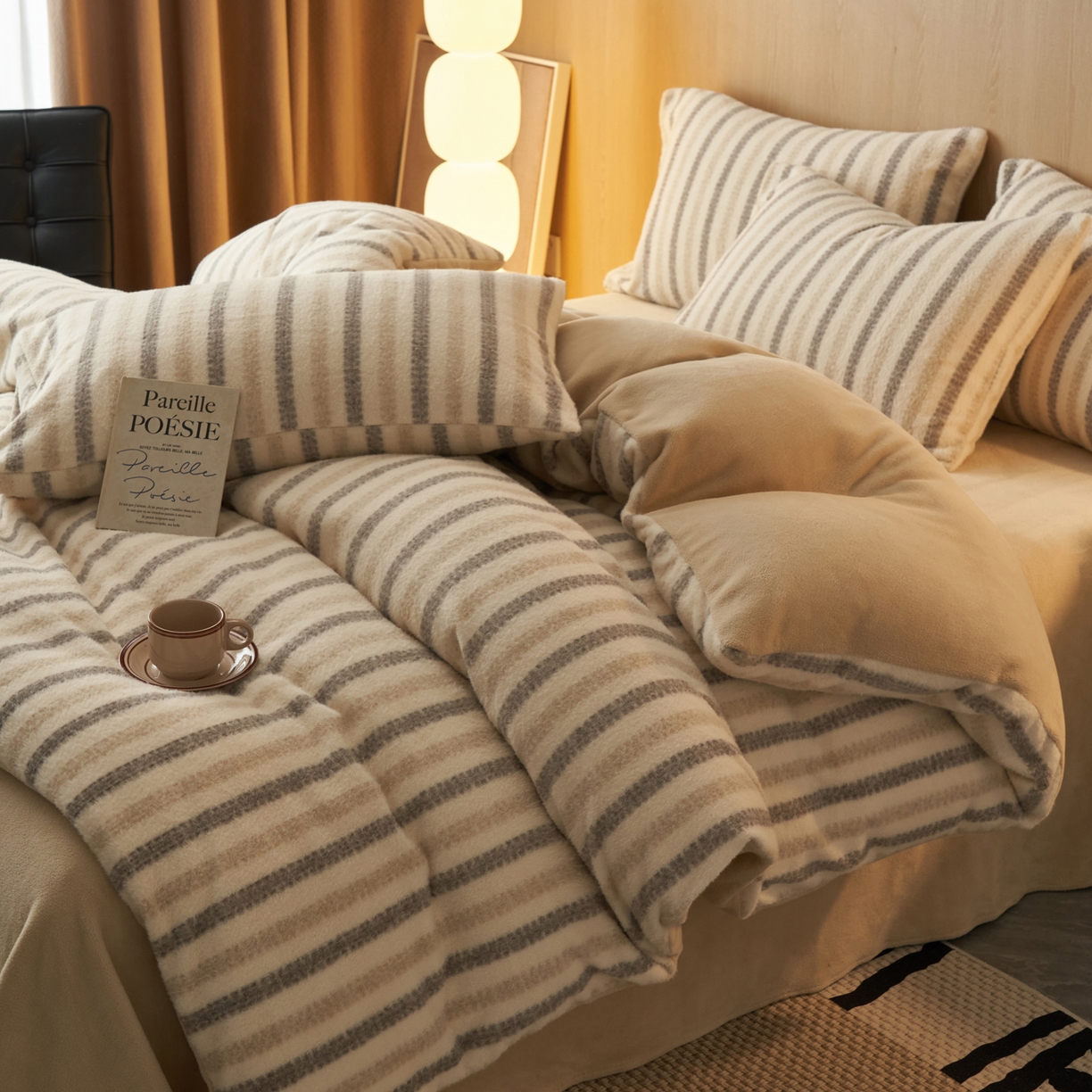 91家纺网 家纺一手货源 找家纺 早晨家纺 2025新款未末款仿羊绒牛奶绒四件套 未末-浅棕