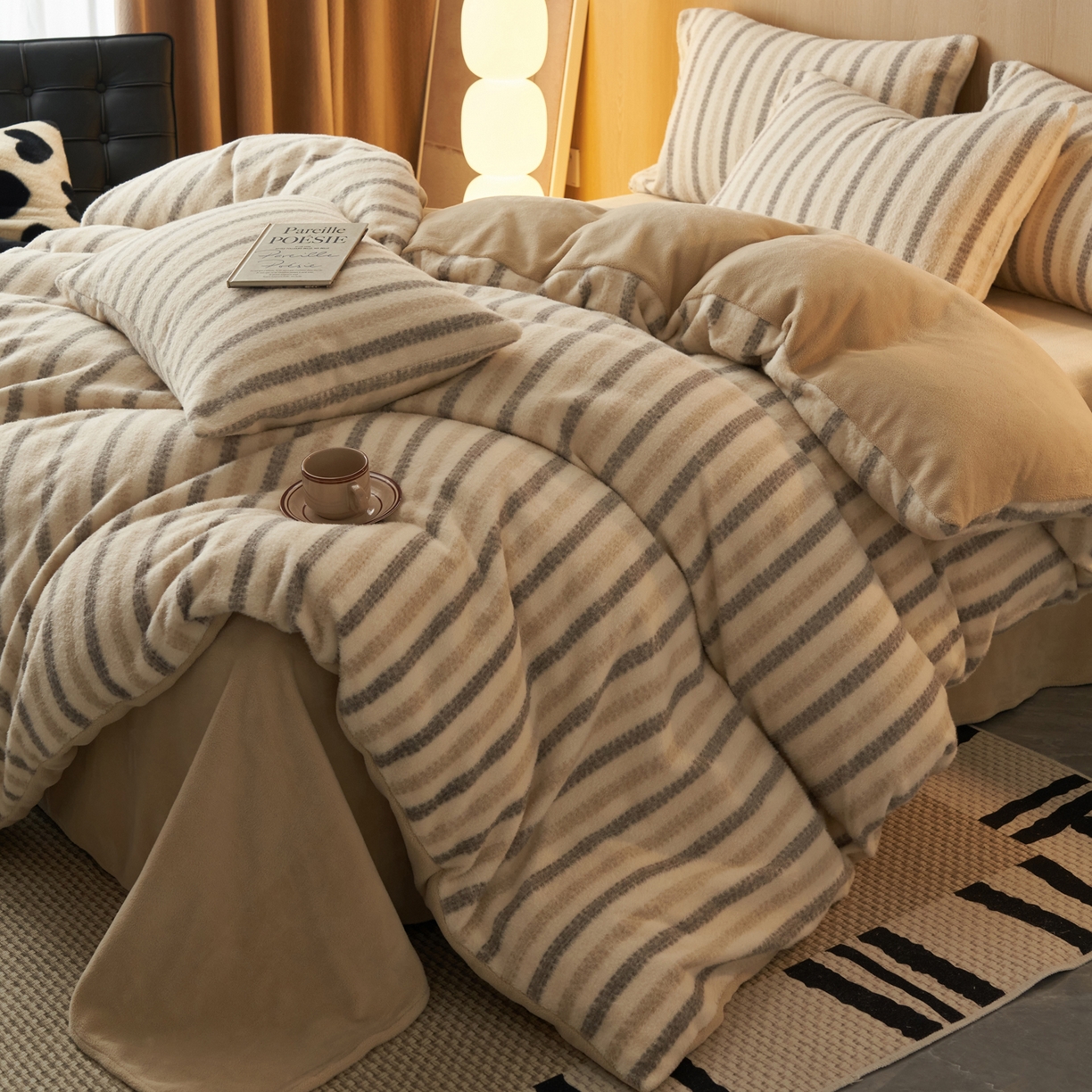 91家纺网 家纺一手货源 找家纺 早晨家纺 2025新款未末款仿羊绒牛奶绒四件套 未末-浅棕