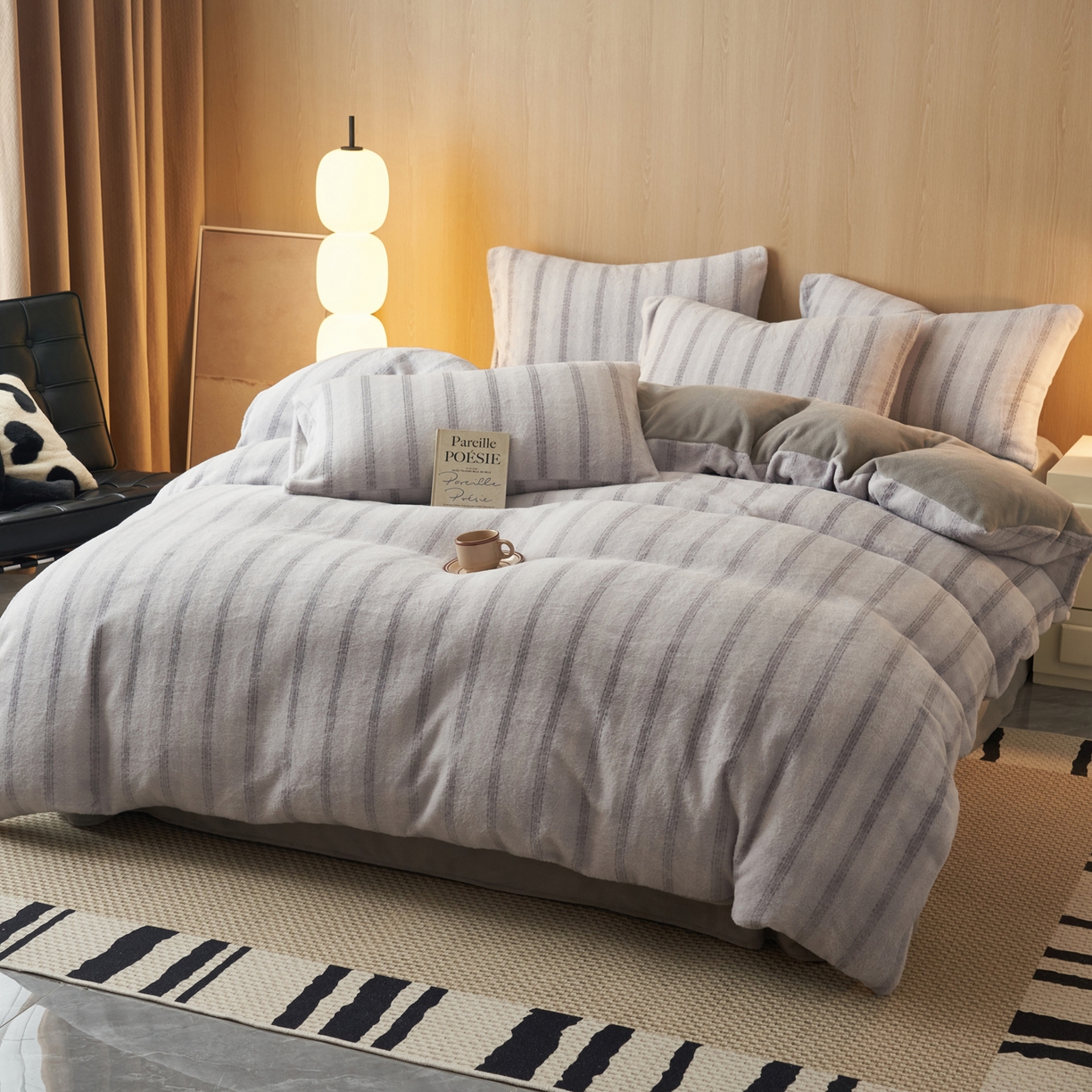 91家纺网 家纺一手货源 找家纺 早晨家纺 2025新款未末款仿羊绒牛奶绒四件套 未末-浅灰