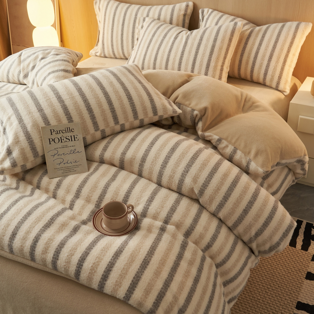 91家纺网 家纺一手货源 找家纺 早晨家纺 2025新款未末款仿羊绒牛奶绒四件套 未末-浅棕