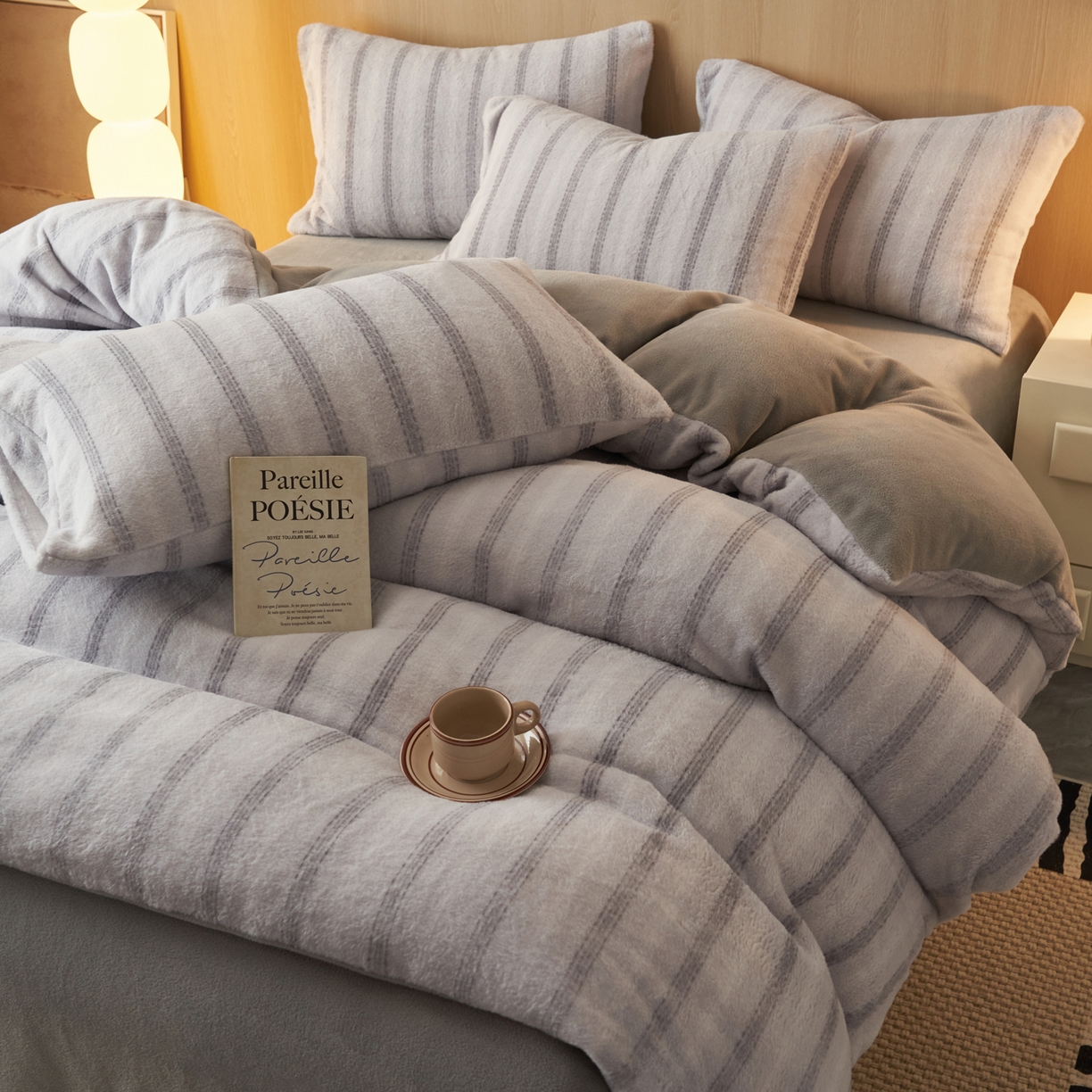 91家纺网 家纺一手货源 找家纺 早晨家纺 2025新款未末款仿羊绒牛奶绒四件套 未末-浅灰