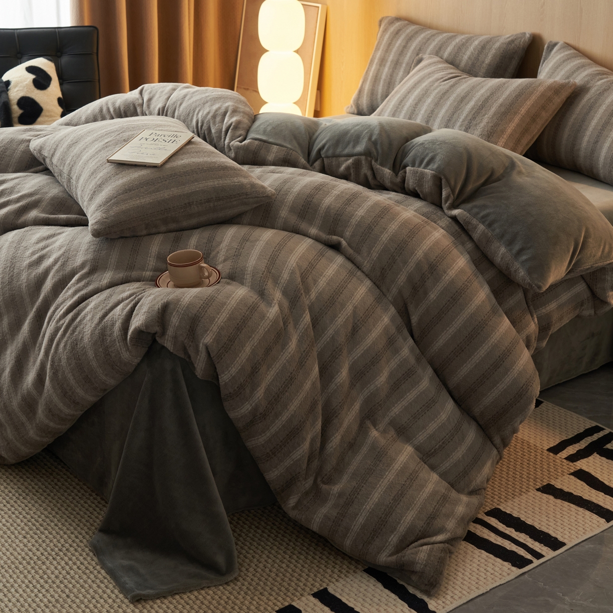 91家纺网 家纺一手货源 找家纺 早晨家纺 2025新款未末款仿羊绒牛奶绒四件套 未末-深灰