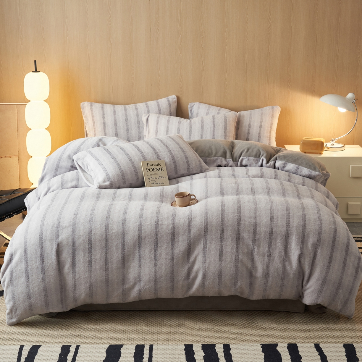 91家纺网 家纺一手货源 找家纺 早晨家纺 2025新款未末款仿羊绒牛奶绒四件套 未末-浅灰