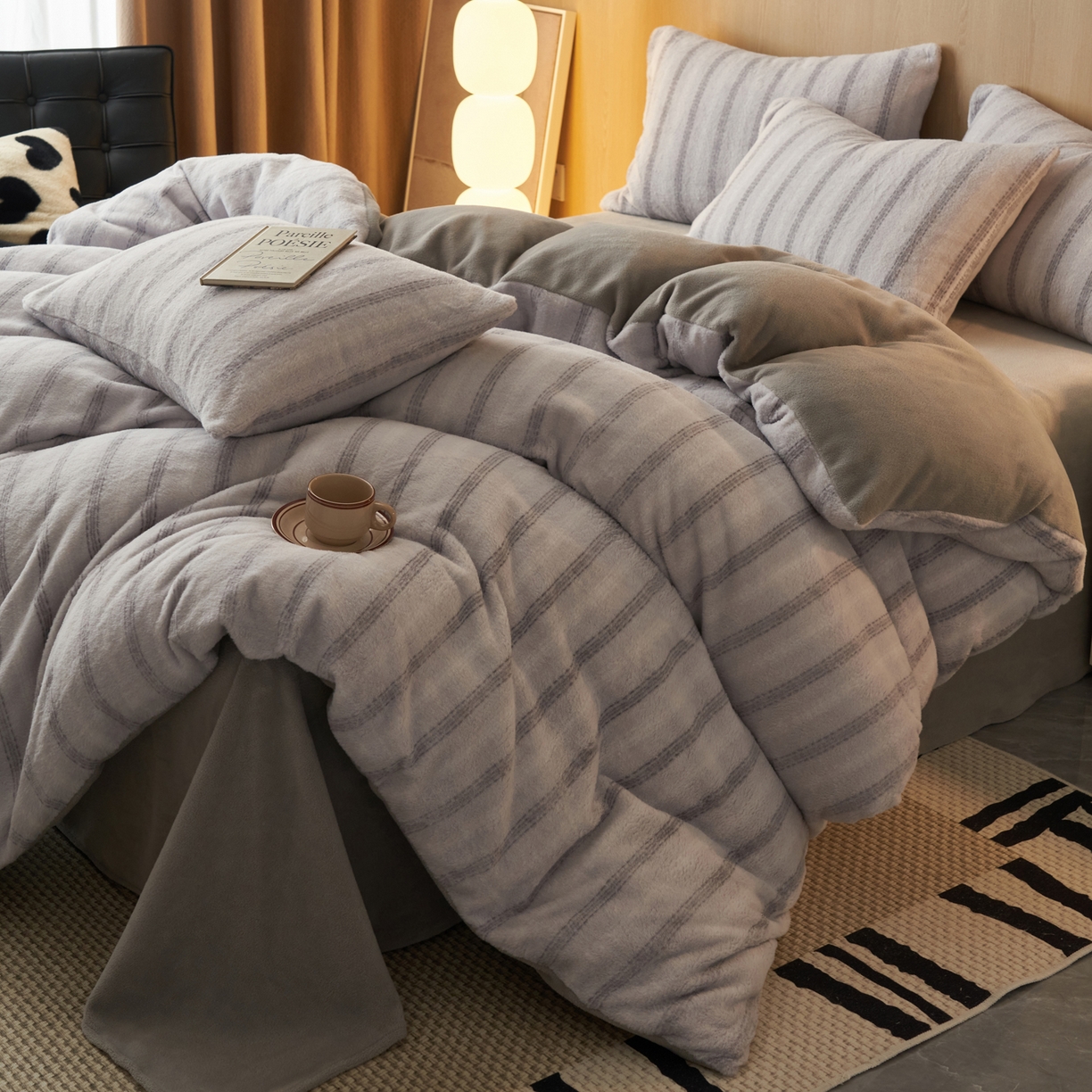 91家纺网 家纺一手货源 找家纺 早晨家纺 2025新款未末款仿羊绒牛奶绒四件套 未末-浅灰