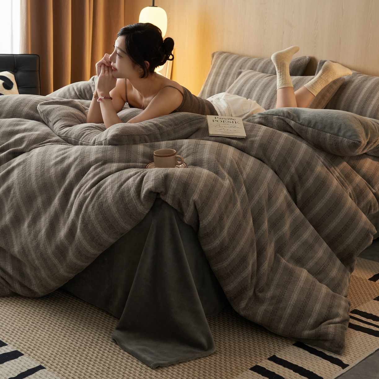 91家纺网 家纺一手货源 找家纺 早晨家纺 2025新款未末款仿羊绒牛奶绒四件套 未末-深灰