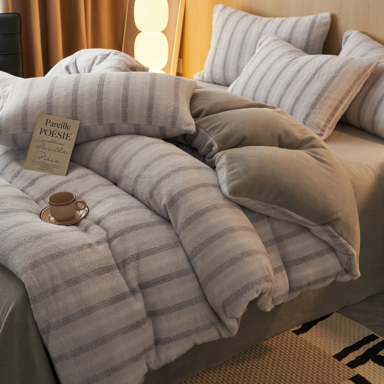 91家纺网 家纺一手货源 找家纺 早晨家纺 2025新款未末款仿羊绒牛奶绒四件套 未末-浅灰