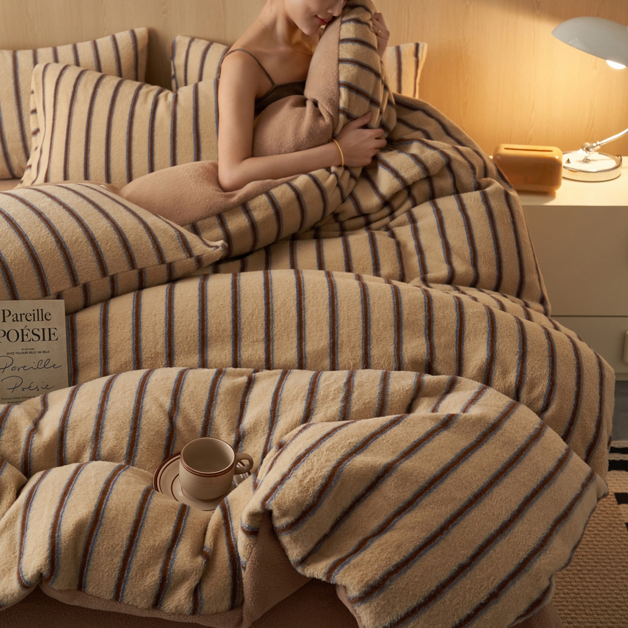 91家纺网 家纺一手货源 找家纺 早晨家纺 2025新款未末款仿羊绒牛奶绒四件套 未末-暖棕