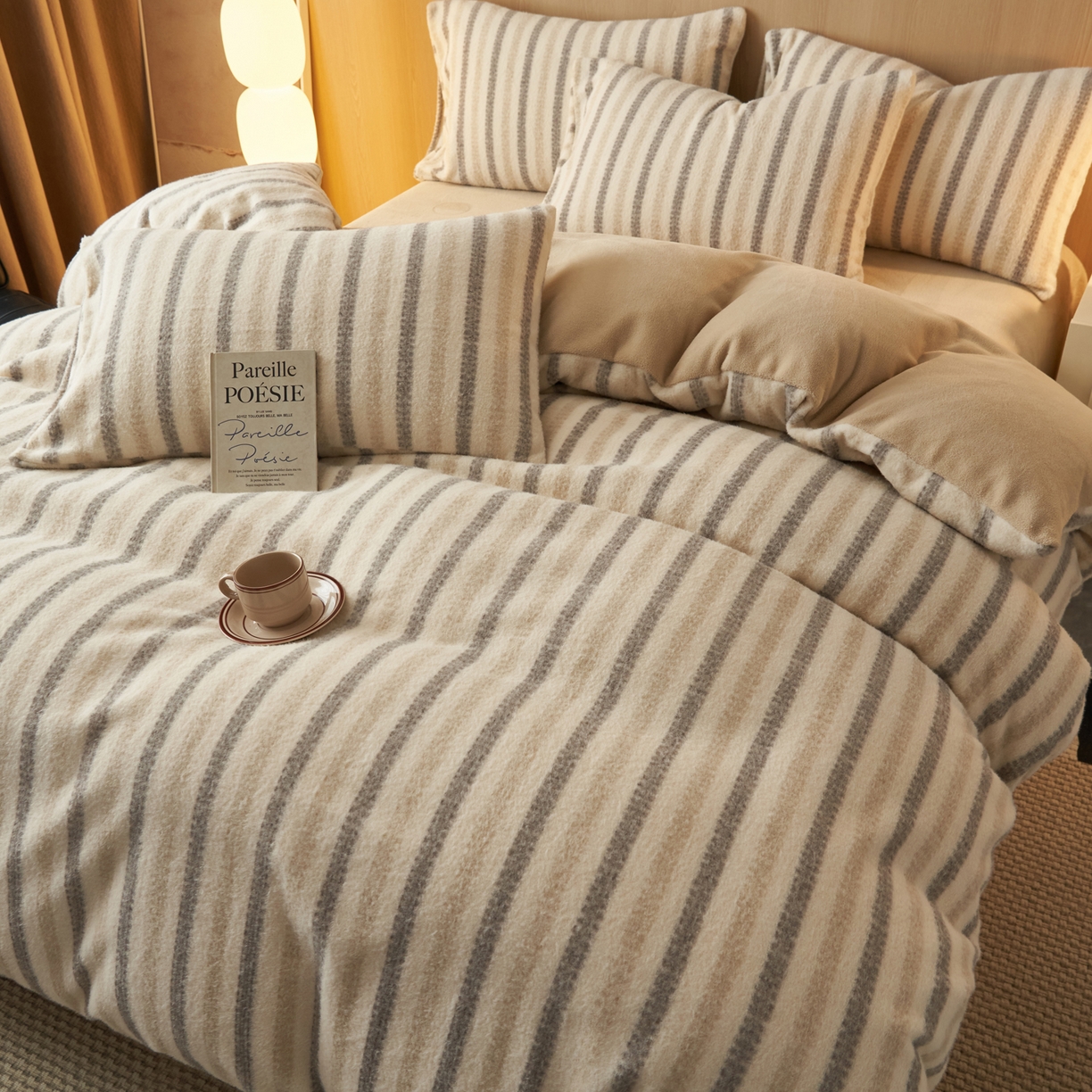 91家纺网 家纺一手货源 找家纺 早晨家纺 2025新款未末款仿羊绒牛奶绒四件套 未末-浅棕