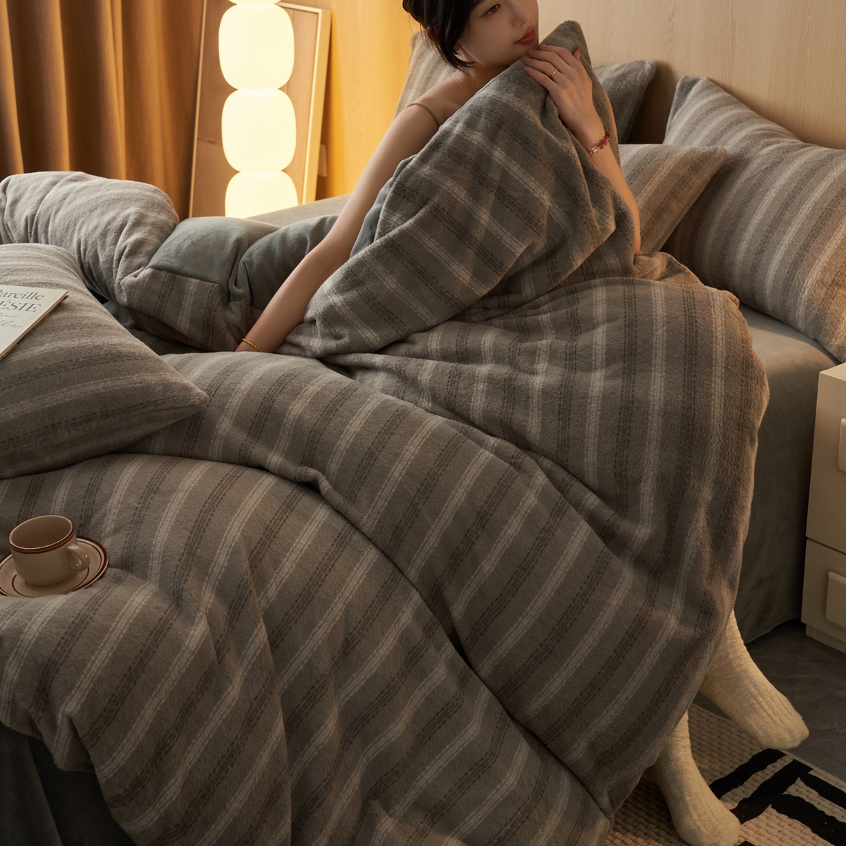 91家纺网 家纺一手货源 找家纺 早晨家纺 2025新款未末款仿羊绒牛奶绒四件套 未末-深灰