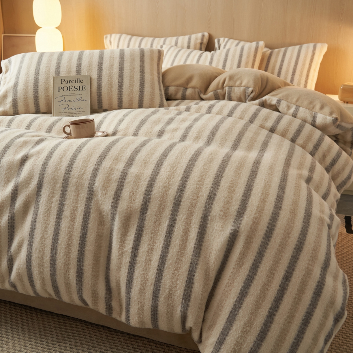 91家纺网 家纺一手货源 找家纺 早晨家纺 2025新款未末款仿羊绒牛奶绒四件套 未末-浅棕