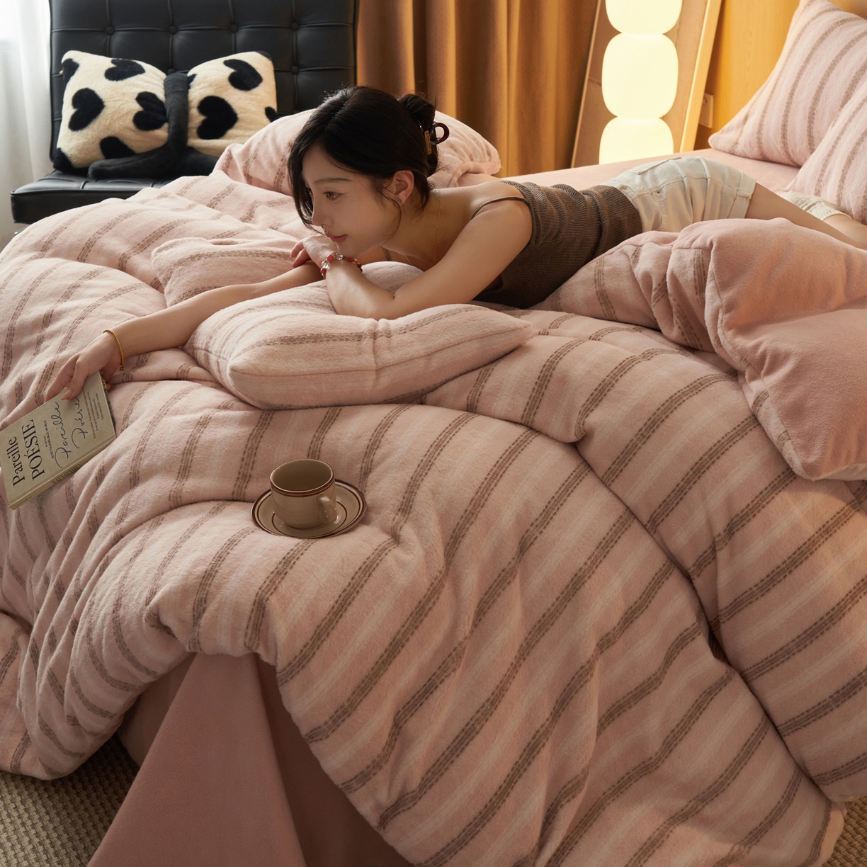 91家纺网 家纺一手货源 找家纺 早晨家纺 2025新款未末款仿羊绒牛奶绒四件套 未末-柔粉