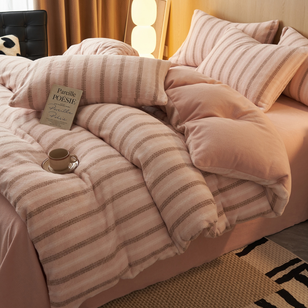 91家纺网 家纺一手货源 找家纺 早晨家纺 2025新款未末款仿羊绒牛奶绒四件套 未末-柔粉