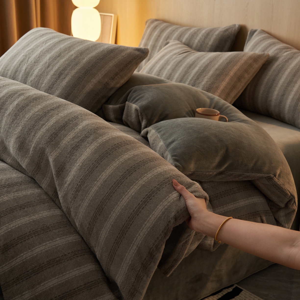 91家纺网 家纺一手货源 找家纺 早晨家纺 2025新款未末款仿羊绒牛奶绒四件套 未末-深灰