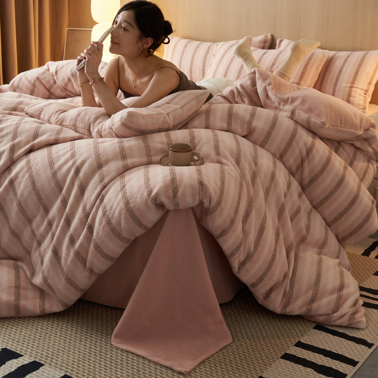 91家纺网 家纺一手货源 找家纺 早晨家纺 2025新款未末款仿羊绒牛奶绒四件套 未末-柔粉