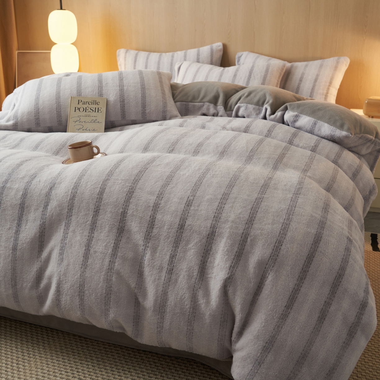 91家纺网 家纺一手货源 找家纺 早晨家纺 2025新款未末款仿羊绒牛奶绒四件套 未末-浅灰