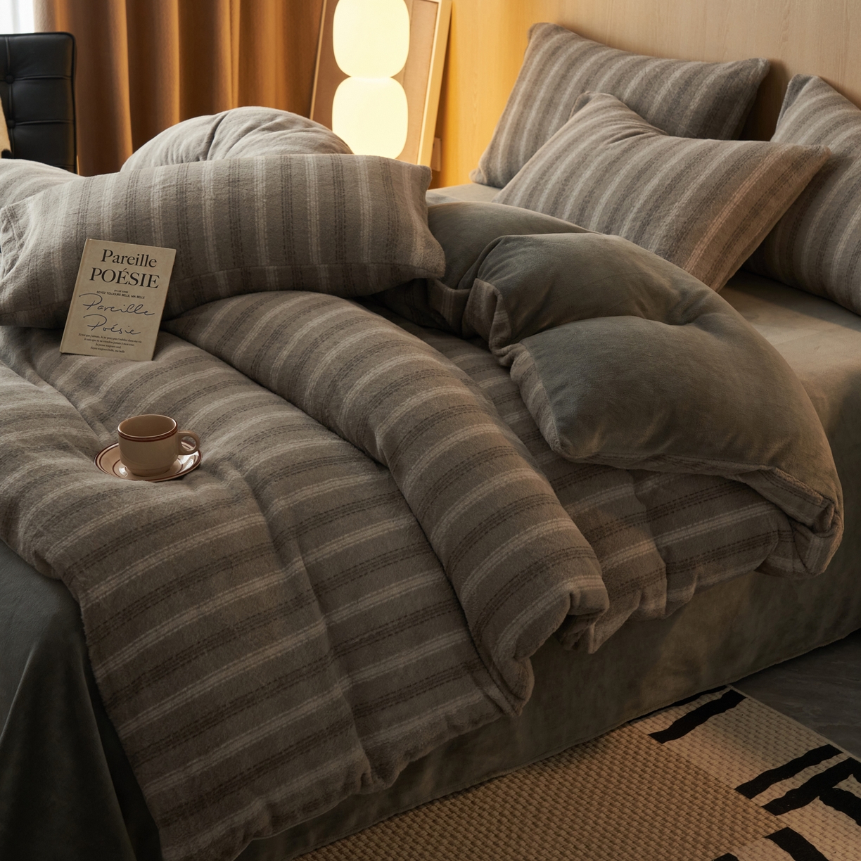 91家纺网 家纺一手货源 找家纺 早晨家纺 2025新款未末款仿羊绒牛奶绒四件套 未末-深灰