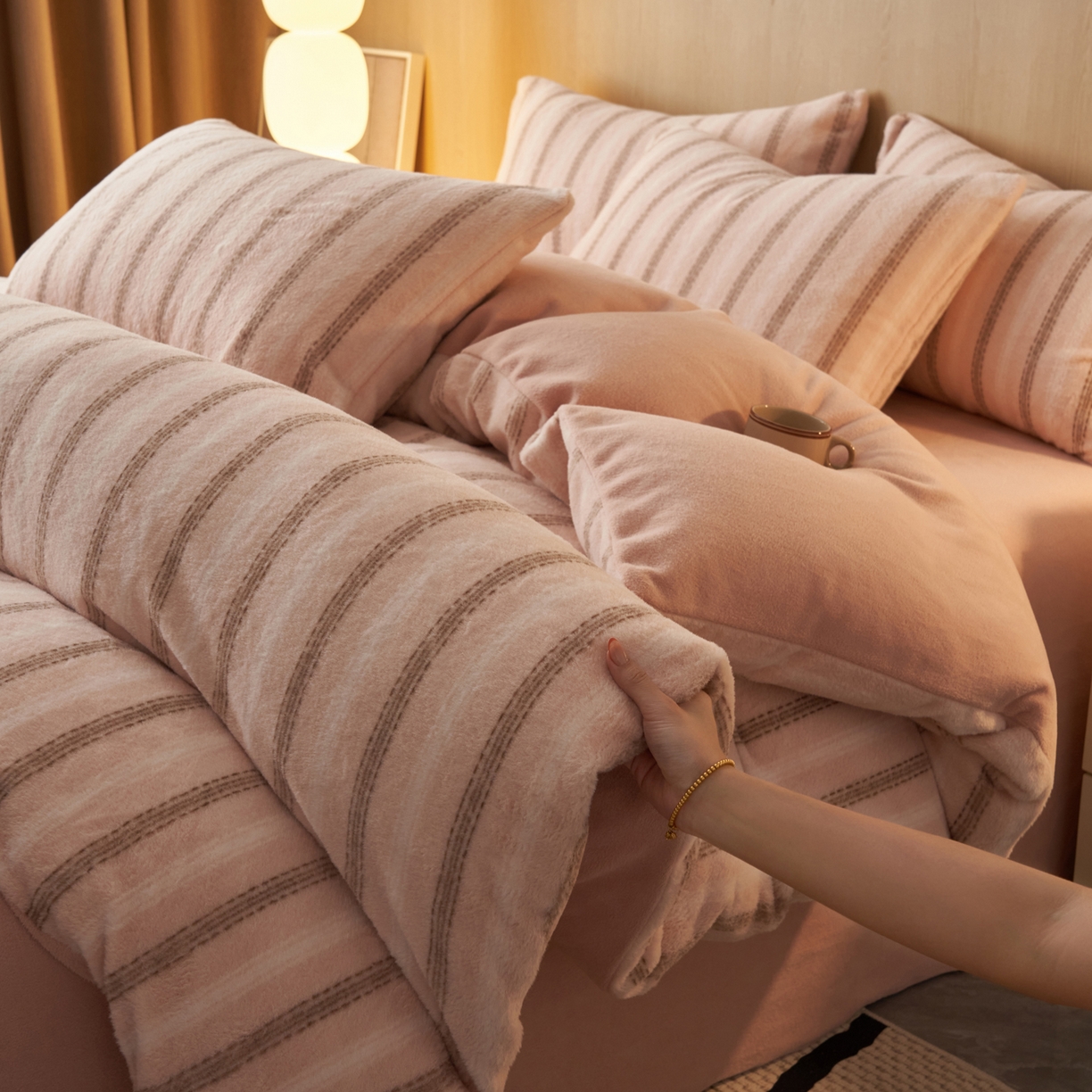 91家纺网 家纺一手货源 找家纺 早晨家纺 2025新款未末款仿羊绒牛奶绒四件套 未末-柔粉