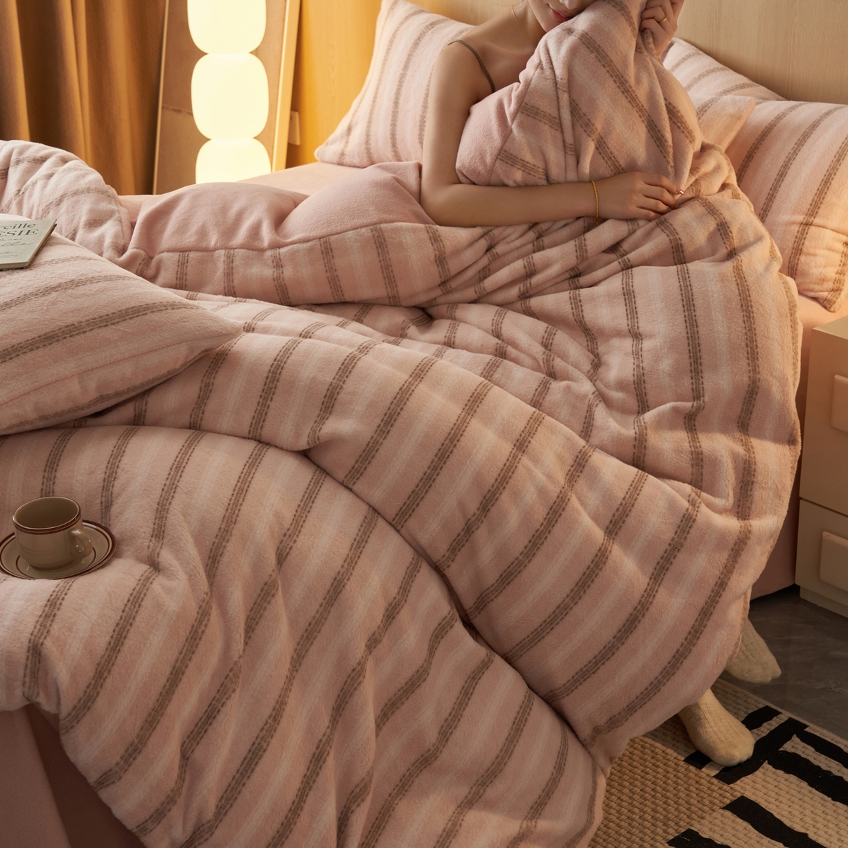 91家纺网 家纺一手货源 找家纺 早晨家纺 2025新款未末款仿羊绒牛奶绒四件套 未末-柔粉