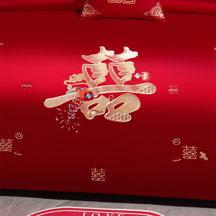 91家纺网 家纺一手货源 找家纺 芊囍纺 2025新款全棉刺绣婚庆四件套 囍多多