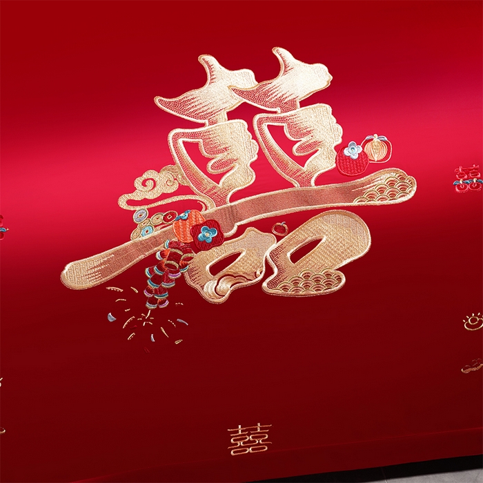 91家纺网 家纺一手货源 找家纺 芊囍纺 2025新款全棉刺绣婚庆四件套 囍多多