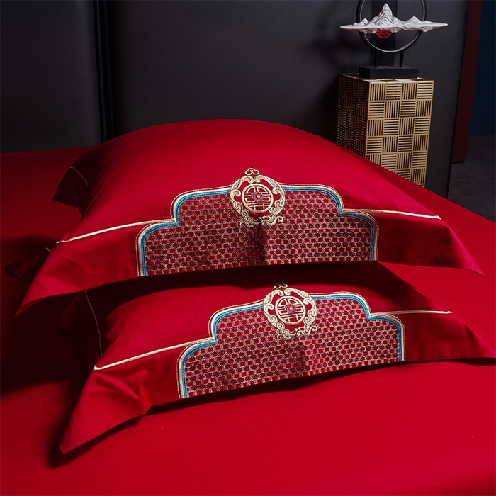 91家纺网 家纺一手货源 找家纺 芊囍纺 2025新款全棉刺绣婚庆四件套 一生一世