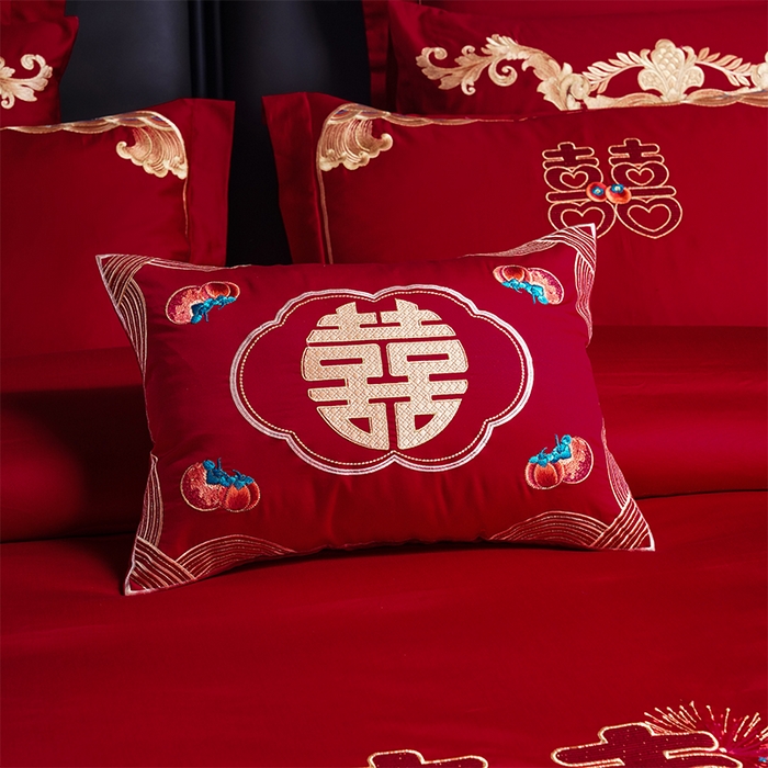 91家纺网 家纺一手货源 找家纺 芊囍纺 2025新款全棉刺绣婚庆四件套 一生一世