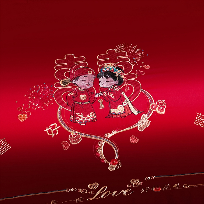 91家纺网 家纺一手货源 找家纺 芊囍纺 2025新款全棉刺绣婚庆四件套 一生一世