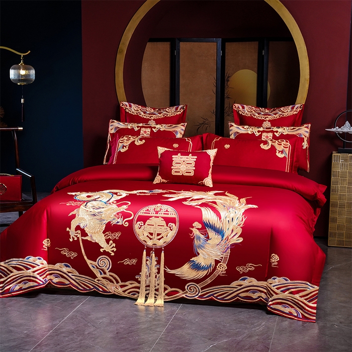 91家纺网 家纺一手货源 找家纺 芊囍纺 2025新款全棉刺绣婚庆四件套 九五之尊