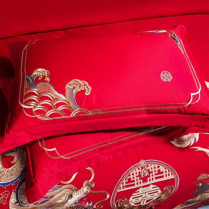 91家纺网 家纺一手货源 找家纺 芊囍纺 2025新款全棉刺绣婚庆四件套 九五之尊