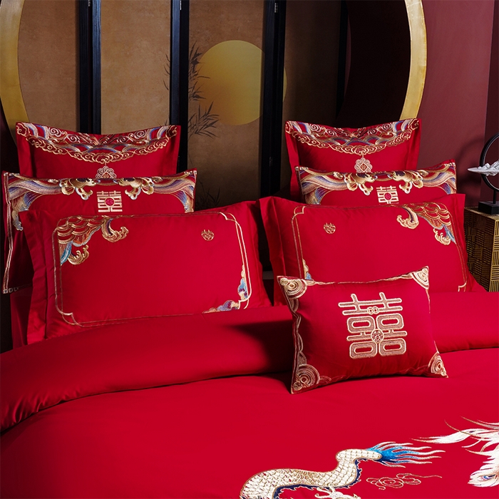 91家纺网 家纺一手货源 找家纺 芊囍纺 2025新款全棉刺绣婚庆四件套 九五之尊