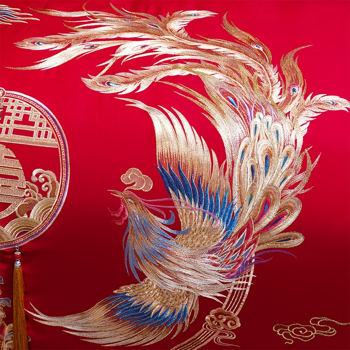 91家纺网 家纺一手货源 找家纺 芊囍纺 2025新款全棉刺绣婚庆四件套 九五之尊