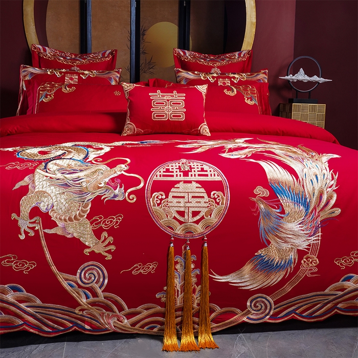 91家纺网 家纺一手货源 找家纺 芊囍纺 2025新款全棉刺绣婚庆四件套 九五之尊