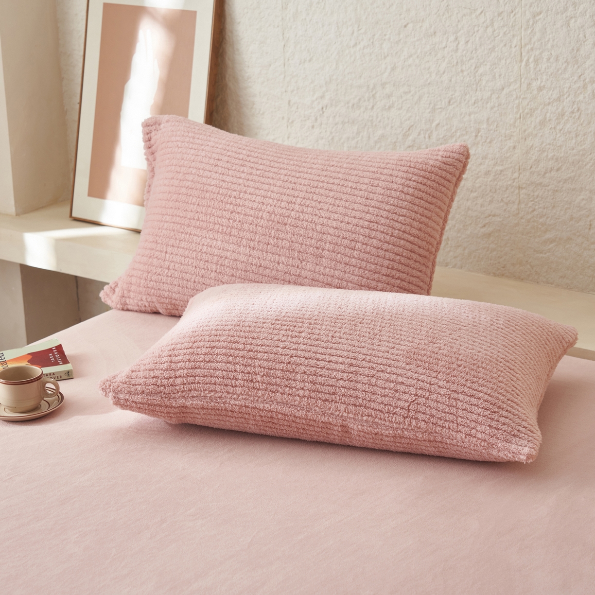 91家纺网 家纺一手货源 找家纺 早晨家纺 2025新款世纪款塔芙蓉牛奶绒四件套 世纪-条纹粉