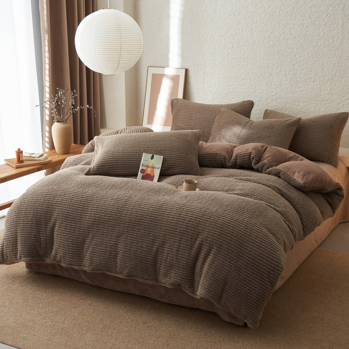 91家纺网 家纺一手货源 找家纺 早晨家纺 2025新款世纪款塔芙蓉牛奶绒四件套 世纪-条纹棕