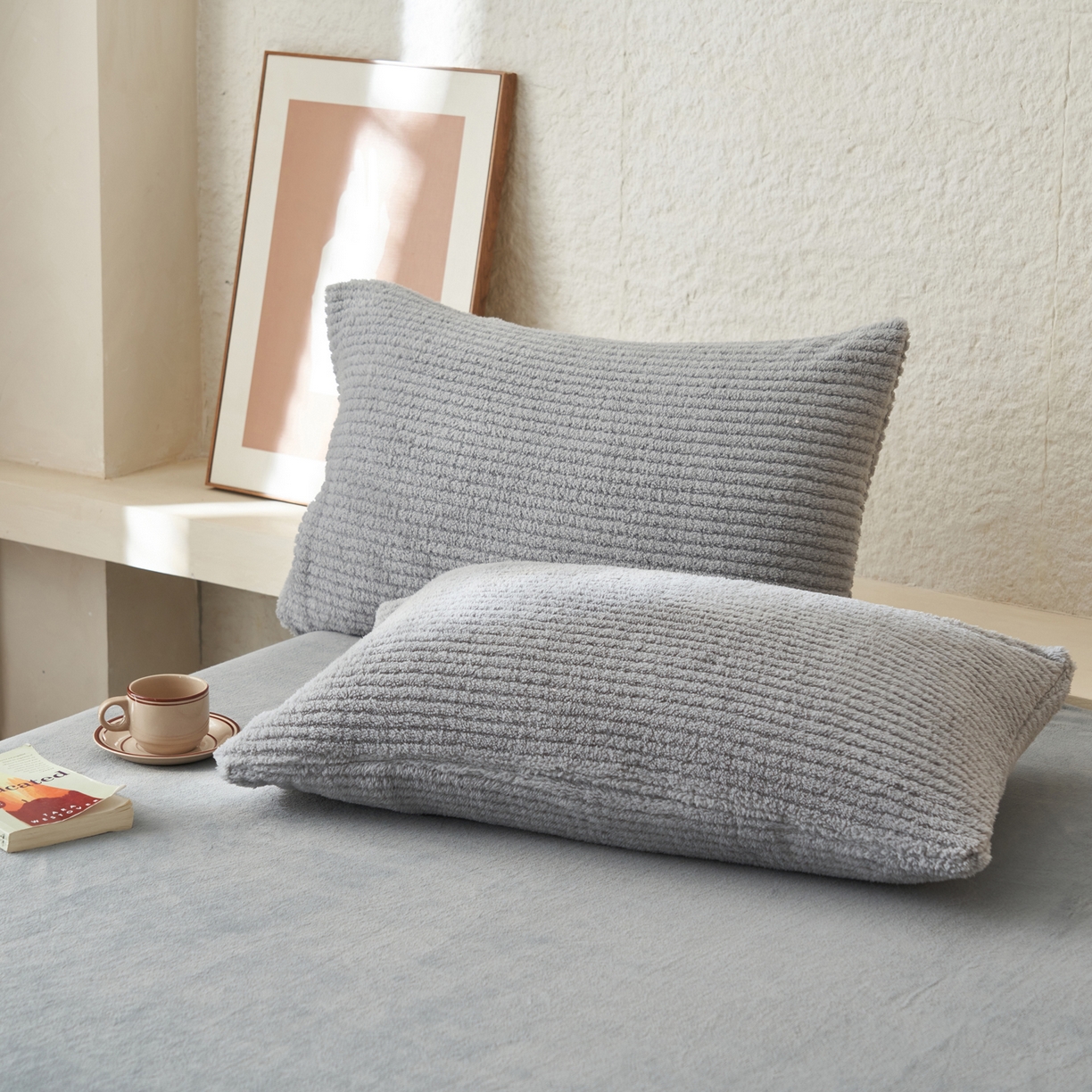 91家纺网 家纺一手货源 找家纺 早晨家纺 2025新款世纪款塔芙蓉牛奶绒四件套 世纪-条纹灰