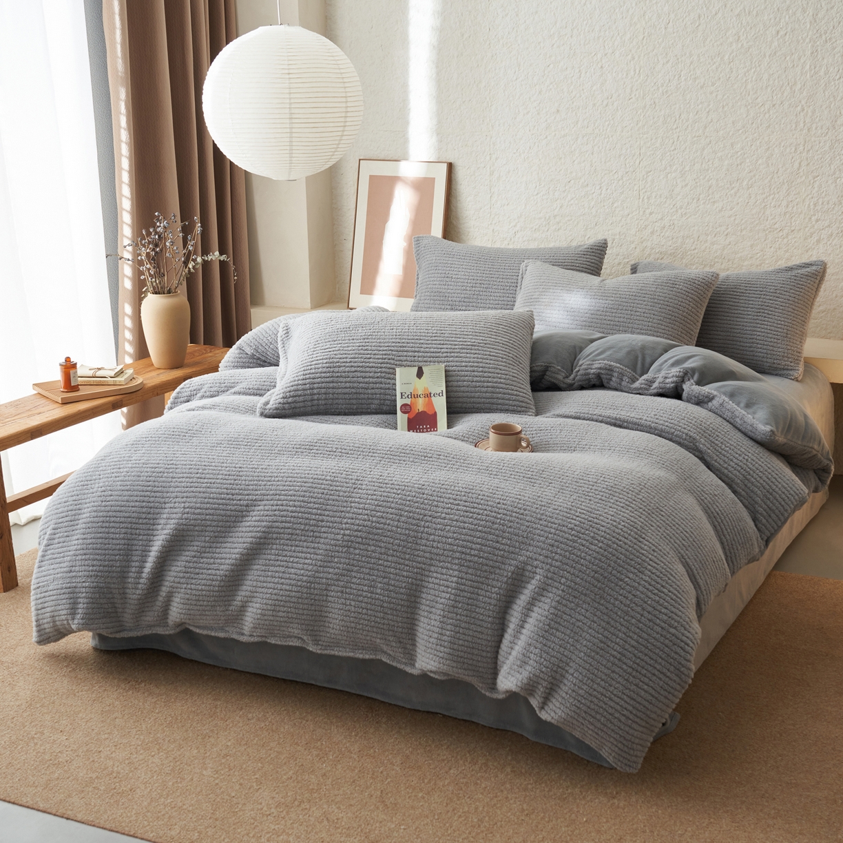 91家纺网 家纺一手货源 找家纺 早晨家纺 2025新款世纪款塔芙蓉牛奶绒四件套 世纪-条纹灰