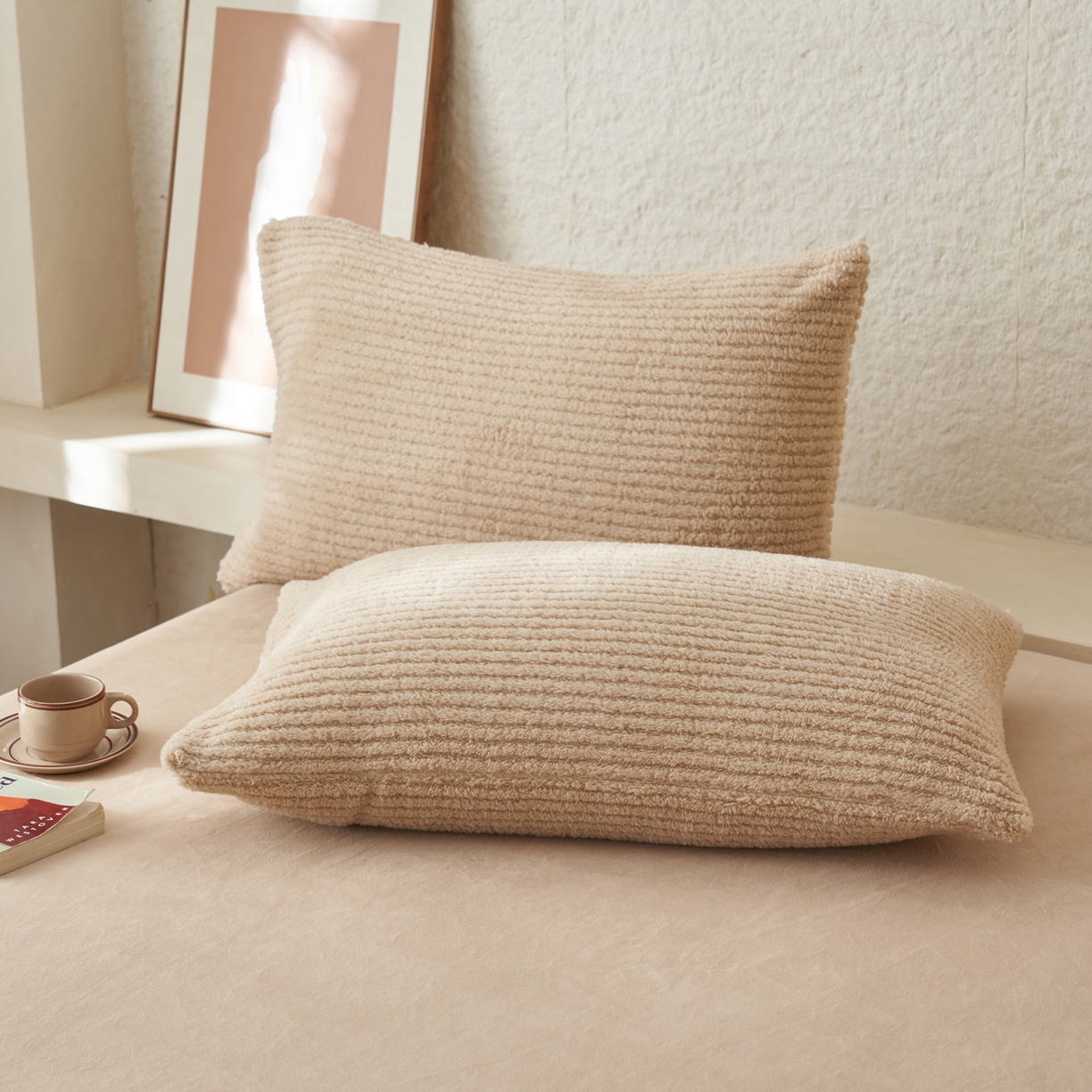 91家纺网 家纺一手货源 找家纺 早晨家纺 2025新款世纪款塔芙蓉牛奶绒四件套 世纪-条纹驼