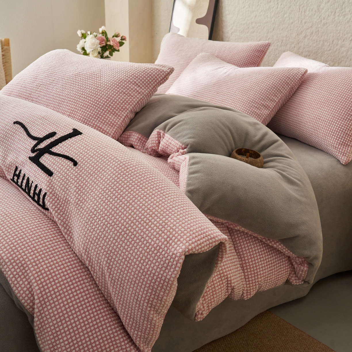 早晨家纺 2025新款深蓝款阳离子提花牛奶绒四件套 深蓝-豆沙