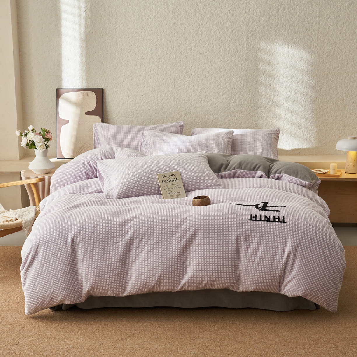 91家纺网 家纺一手货源 找家纺 早晨家纺 2025新款深蓝款阳离子提花牛奶绒四件套 深蓝-紫