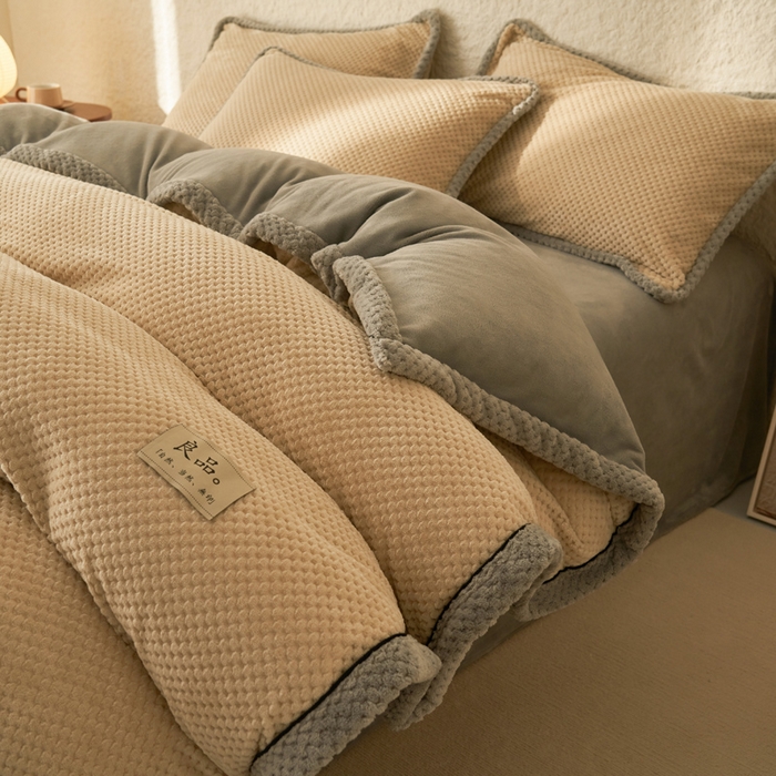 早晨家纺 2025新款尚流款牛奶绒提花四件套 尚流-米驼