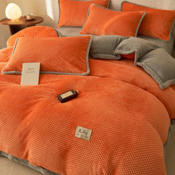 91家纺网 家纺一手货源 找家纺 早晨家纺 2025新款尚流款牛奶绒提花四件套 尚流-桔黄