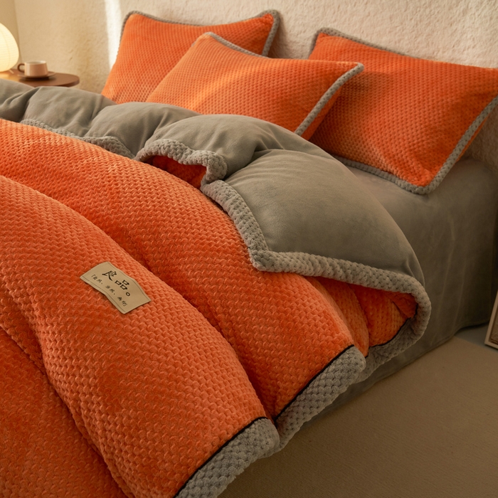 91家纺网 家纺一手货源 找家纺 早晨家纺 2025新款尚流款牛奶绒提花四件套 尚流-桔黄