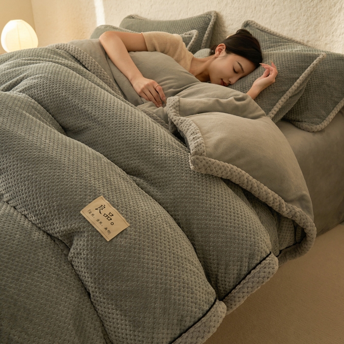 早晨家纺 2025新款尚流款牛奶绒提花四件套 尚流-浅灰